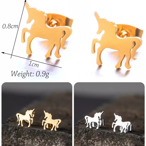 Unicorn Earrings - Minimalist Silver Studs - NWT - Picture 4 of 4
